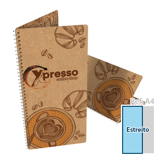 cardápio estreito em pvc com espiral