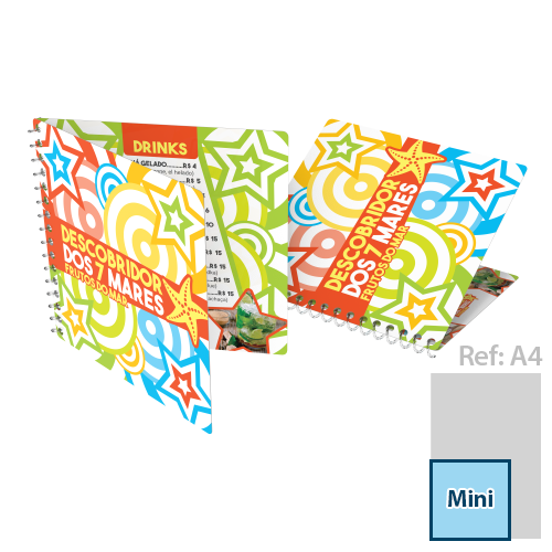 cardápio mini em pvc com espiral