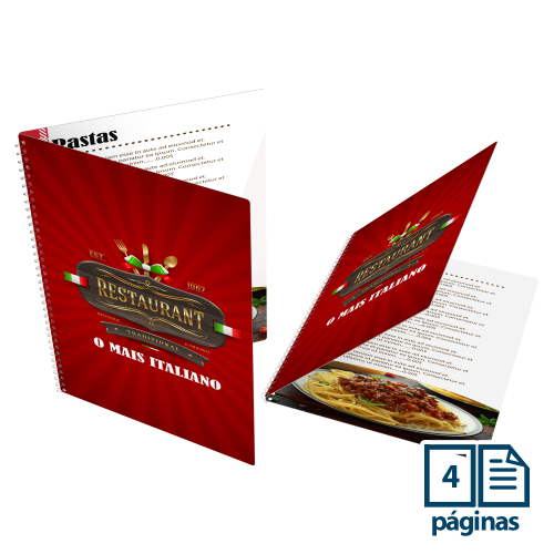 cardápio médio em pvc com espiral 4 páginas