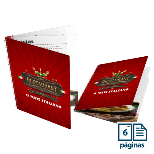 cardápio médio em pvc com espiral 6 páginas