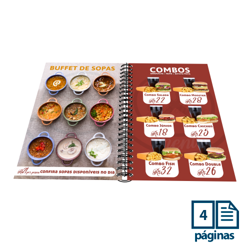 cardápio pequeno em pvc 4 páginas