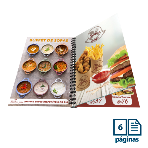 cardápio pequeno em pvc 6 páginas