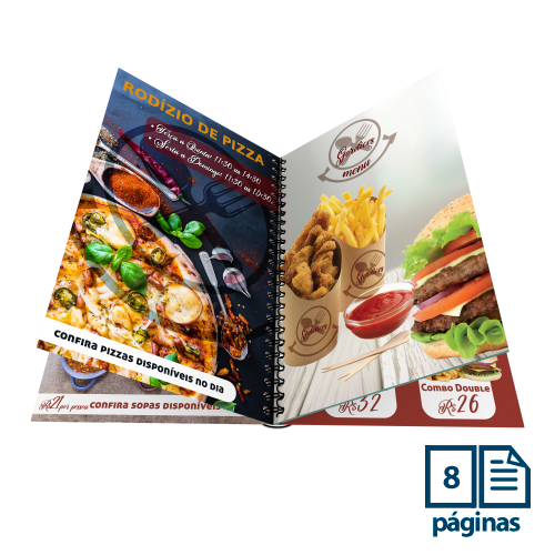 cardápio pequeno em pvc 8 páginas