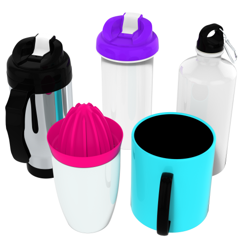 Copos, Canetas, Garrafas e Squeezes para impressão por sublimação